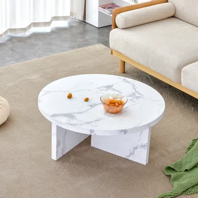 Streamdale Furniture Streamdale White Mdf Circular Coffee Table - 31.4" Modern Center Table