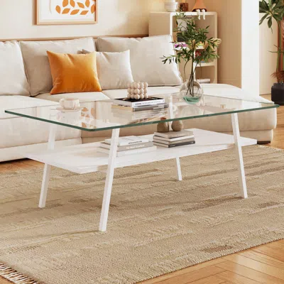 Streamdale Furniture Streamdale White Metal And Glass Coffee Table