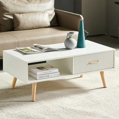Streamdale Furniture Streamdale White Modern Coffee Table With Drawer