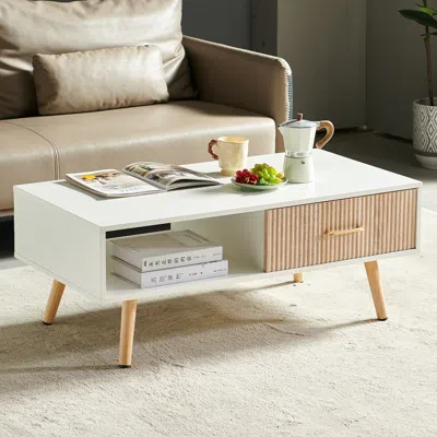 Streamdale Furniture Streamdale White Modern Coffee Table With Drawer