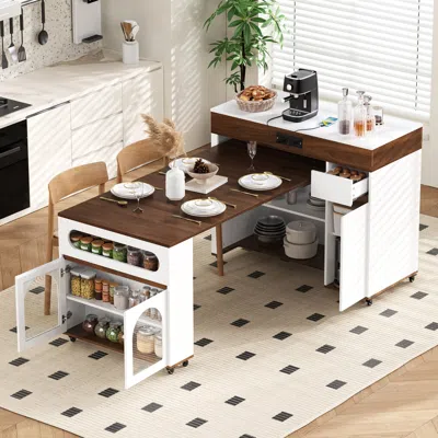 Streamdale Furniture Streamdale White Multifunctional Kitchen Pantry With Hutch & Workstation