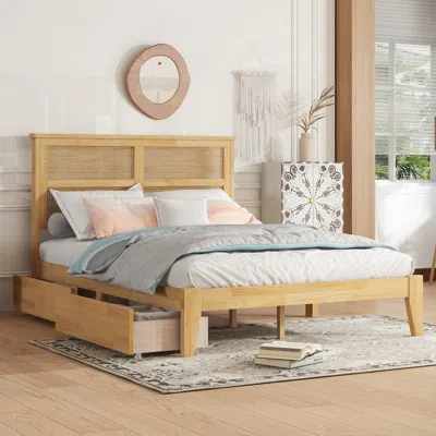 Streamdale Furniture Streamdale White Oak Full Bed With Rattan Headboard & Storage