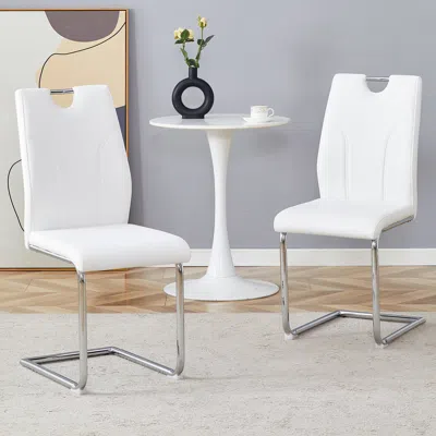 Streamdale Furniture Streamdale White Pu Dining Chair Set (set Of 2)