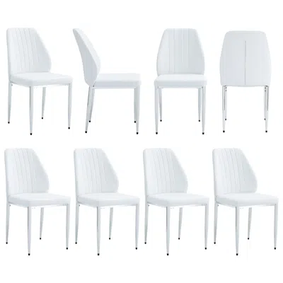 Streamdale Furniture Streamdale White Pu Dining Chairs (set Of 8) - Silver Legs