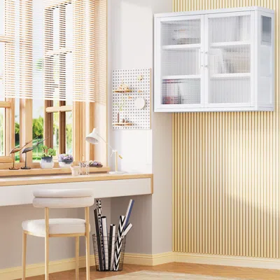 Streamdale Furniture Streamdale White Retro-style Double Glass Door Wall Cabinet