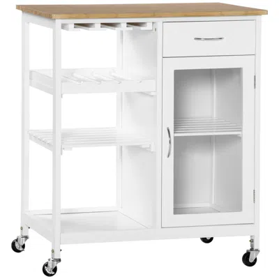 Streamdale Furniture Streamdale White Rolling Kitchen Island With Storage & Wine Rack
