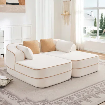 Streamdale Furniture Streamdale White Teddy Fabric Boneless Sofa With Double Chaises And Contrast Color Design