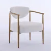 Streamdale Furniture Streamdale White Teddy Velvet Dining Chair With Metal Frame And Wood Grain Finish.