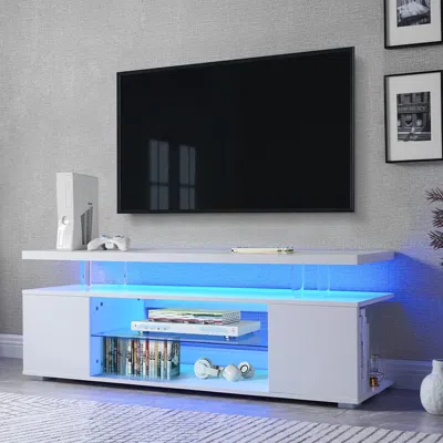 Streamdale Furniture Streamdale White Tv Stand With Large Drawer & Side Cabinet For 70" Tv