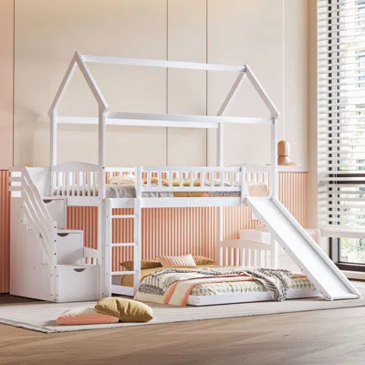 Streamdale Furniture Streamdale White Twin Bunk Bed With Slide And Drawers