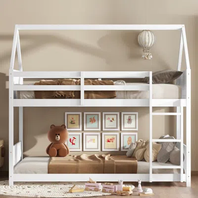Streamdale Furniture Streamdale White Twin Over Twin Bunk Bed With Ladder And Safety Rails