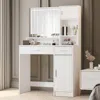 Streamdale Furniture Streamdale White Vanity Desk With Mirror, Led Light, Drawer & Storage