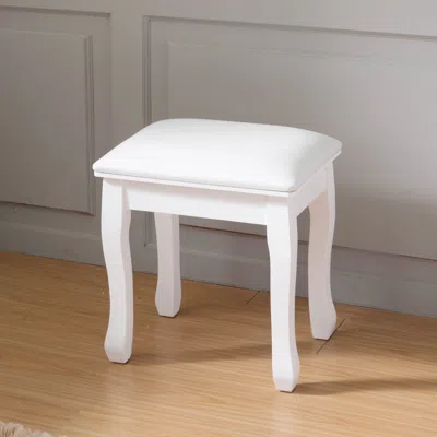 Streamdale Furniture Streamdale White Vanity Stool Padded Makeup Chair Bench With Solid Wood Legs