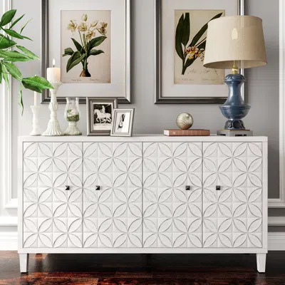 Streamdale Furniture Streamdale White Wash 4-door Wooden Accent Cabinet