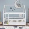 Streamdale Furniture Streamdale White Wooden Floor Bed With Roof Frame And Guardrails In White