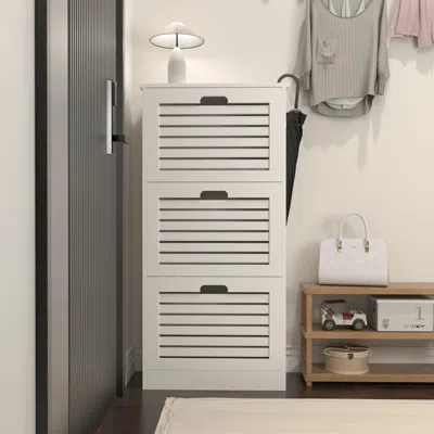 Streamdale Furniture Streamdale White Wooden Shoe Cabinet With 3 Flip Doors