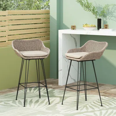 Streamdale Furniture Streamdale Wicker Barstools With Metal Hairpin Legs And Cushions (set Of 2)
