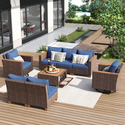 Streamdale Furniture Streamdale Wicker Patio Set: Swivel Rockers, Storage Table, Cushions
