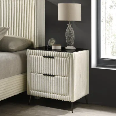 Streamdale Furniture Streamdale Wide Wale Corduroy Upholstery Nightstand, Cream