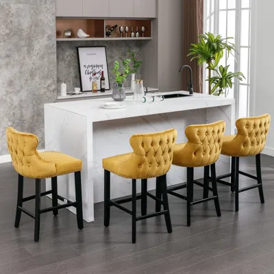Streamdale Furniture Streamdale Wing-back Velvet Barstools, Set Of 4, Gold
