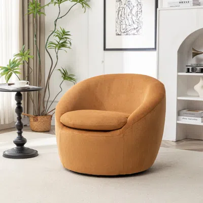 Streamdale Furniture Streamdale Winnie Modern Teddy Fabric Barrel Chair, 360 Swivel, Yellow