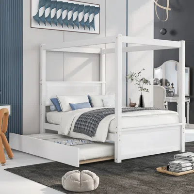 Streamdale Furniture Streamdale Wood Canopy Bed With Trundle Bed