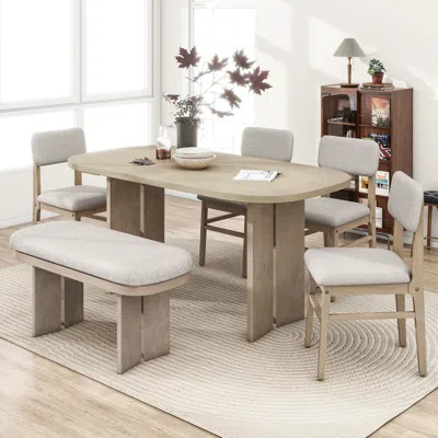 Streamdale Furniture Streamdale Wood Dining Table Set With Bench - 6-piece