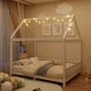 Streamdale Furniture Streamdale Wood Full Size House Bed With Guardrail And Led, White