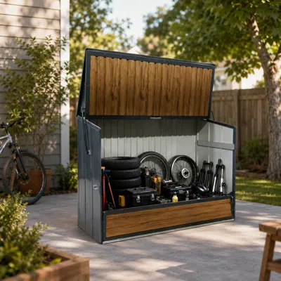 Streamdale Furniture Streamdale Wood Grain Galvanized Steel Storage Cabinet, Large Capacity Tool Organizer