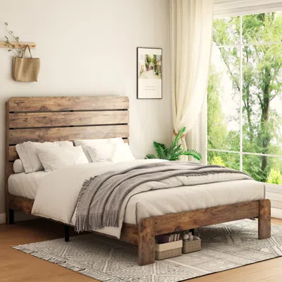 Streamdale Furniture Streamdale Wood Platform Bed Frame, Queen, Noise Free, Easy Assembly, Storage, Dark Brown.