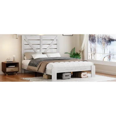 Streamdale Furniture Streamdale Wood Platform Bed Frame With Headboard - White