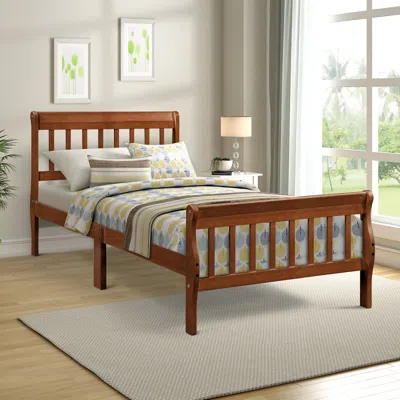 Streamdale Furniture Streamdale Wood Platform Bed Twin Sleigh Bed Frame With Headboard/footboard, Walnut In Brown