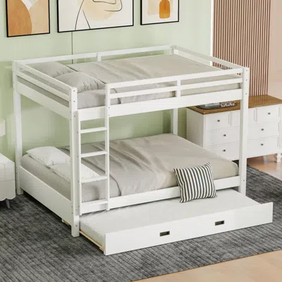 Streamdale Furniture Streamdale Wood Queen Size Bunk Bed With Ladder And Trundle, White