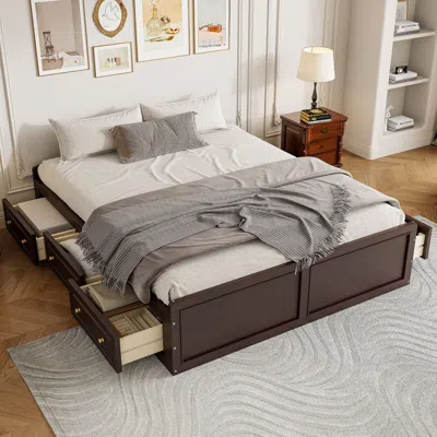 Streamdale Furniture Streamdale Wood Queen Size Platform Bed Frame With 6 Drawers