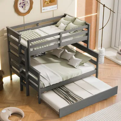 Streamdale Furniture Streamdale Wood Twin Over Full Bunk Bed With Twin Size Trundle, Grey In Gray