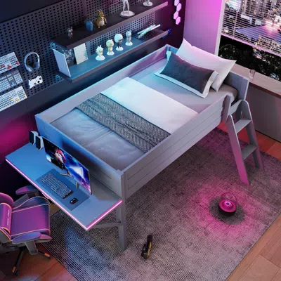 Streamdale Furniture Streamdale Wood Twin Size Gaming Loft Bed With Desk And Led