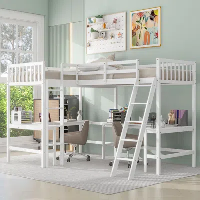 Streamdale Furniture Streamdale Wood Twin Size L-shaped Loft Bed With Ladder And 2 Builtin L-shaped