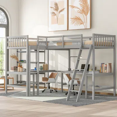 Streamdale Furniture Streamdale Wood Twin Size L-shaped Loft Bed With Ladder And 2 Builtin L-shaped