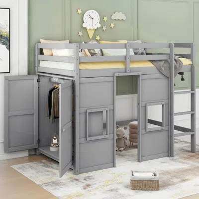 Streamdale Furniture Streamdale Wood Twin Size Loft Bed With Builtin Storage Wardrobe And 2 Windows