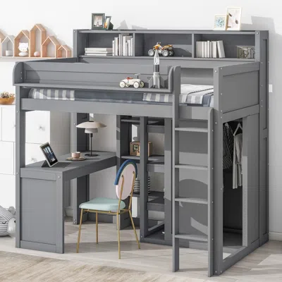 Streamdale Furniture Streamdale Wood Twin Size Loft Bed With Multiple Storage Shelves And Wardrobe