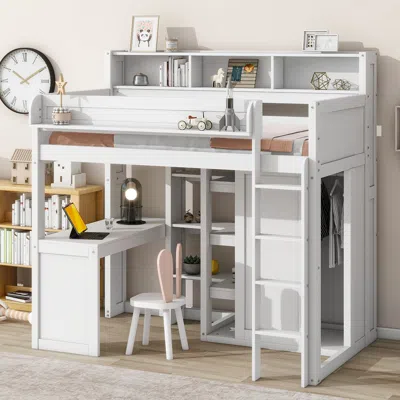 Streamdale Furniture Streamdale Wood Twin Size Loft Bed With Multiple Storage Shelves And Wardrobe