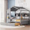 Streamdale Furniture Streamdale Wooden Full Size House Bed With Trundle & Shelf - Gray In Gray