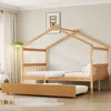 Streamdale Furniture Streamdale Wooden House Bed With Twin Trundle - Natural In Nude