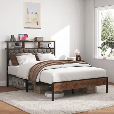 Streamdale Furniture Streamdale Wooden Platform Bed Frame W/ Usb Ports & Storage - Brown