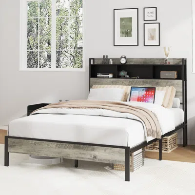 Streamdale Furniture Streamdale Wooden Platform Bed Frame With Storage & Usb - Antique Gray