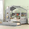 Streamdale Furniture Streamdale Wooden Twin House Bed With 2 Drawers & Storage Shelf, Gray In Gray