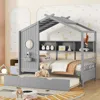 Streamdale Furniture Streamdale Wooden Twin House Bed With Trundle & Shelf - Gray In Gray