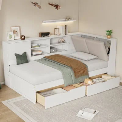 Streamdale Furniture Streamdale Wooden Twin L-shaped Daybed With Storage, Bookcase & Usb