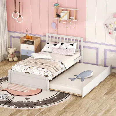 Streamdale Furniture Streamdale Wooden Twin Size Platform Bed Frame With Trundle For White Washed