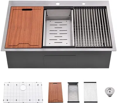 Streamdale Furniture Streamdale Workstation 33-inch Drop-in 16 Gauge Kitchen Sink R10 Radius